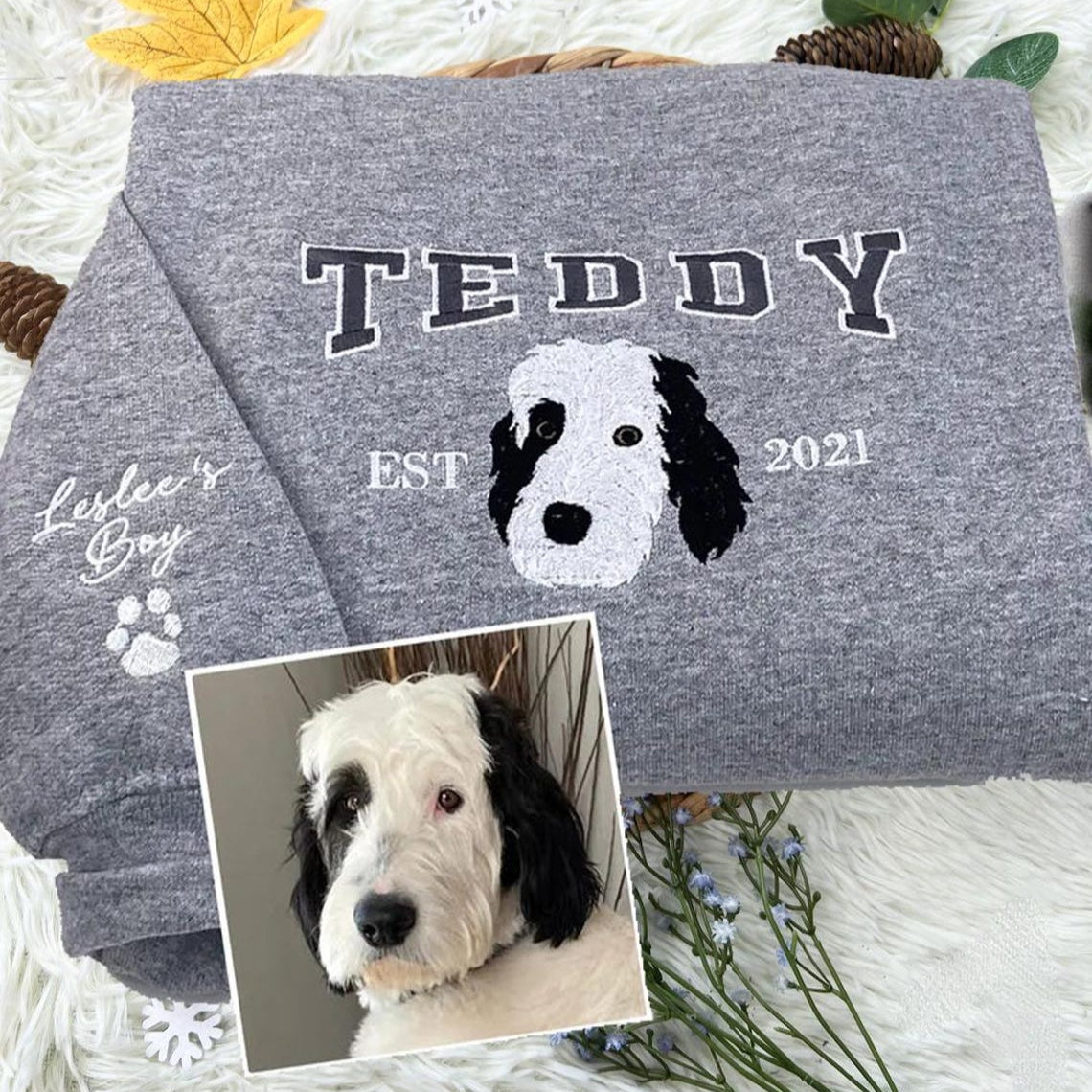 Personalized Embroidered Pet Dog Face And Name Est Sweatshirt Keepsake Gift For Pet Lovers