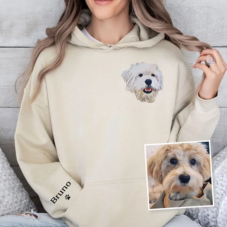 Personalized Pet Portrait Embroidered Sweatshirt - Memorial Gift For Pet Lovers