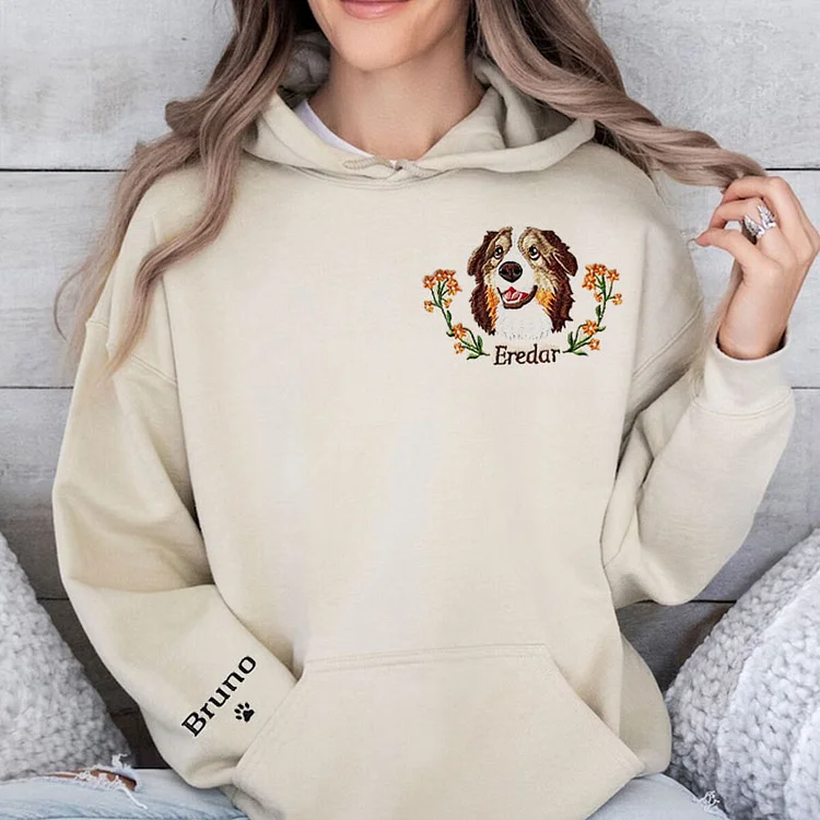 Personalized Pet Portrait Embroidery Sweatshirt Hoodie T-shirt