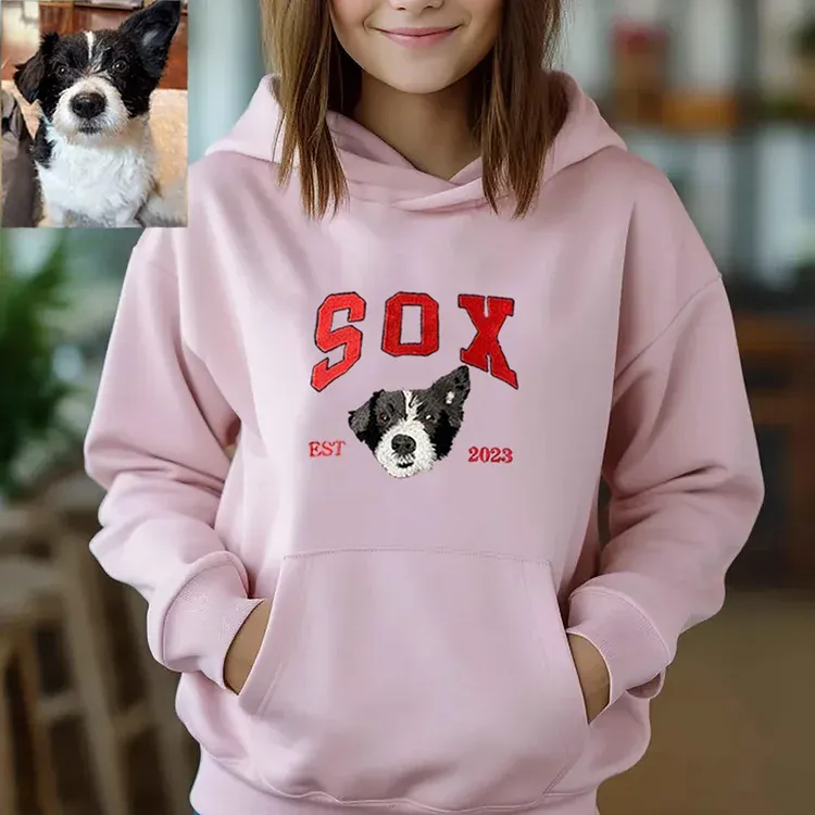 Custom Premium Handcrafted Pet Photo Embroidery With Pet Name T-Shirt Sweatshirt Hoodie