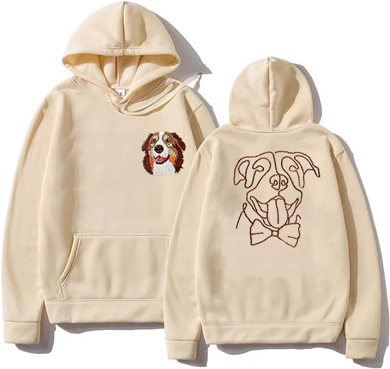 Custom Embroidered Pet Portrait Hoodie, Embroidered Pet Portrait On The Front And Back Of Sweatshirt