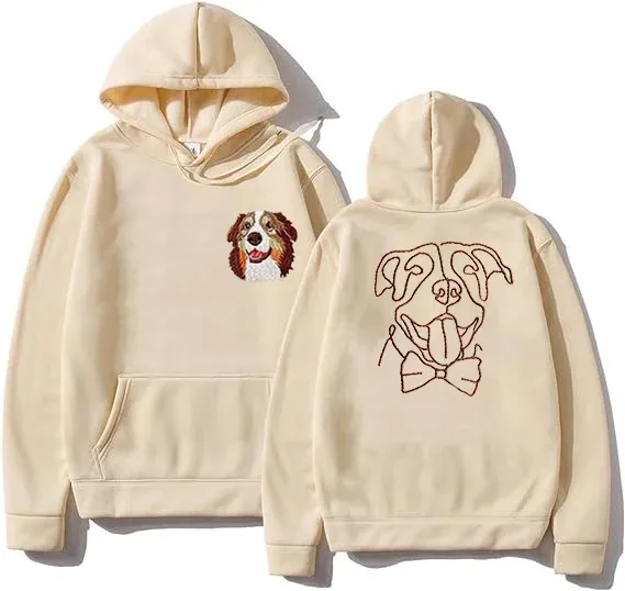 Custom Embroidered Pet Portrait Hoodie, Embroidered Pet Portrait On The Front And Back Of Sweatshirt