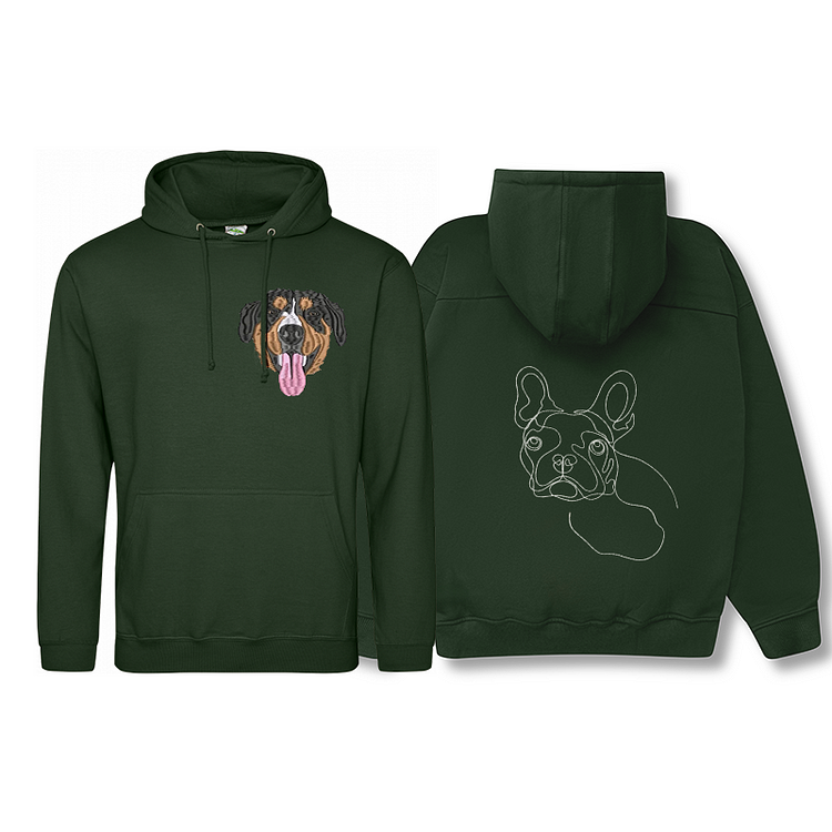 Custom Embroidered Pet Portrait Hoodie, Embroidered Pet Portrait On The Front And Back Of Sweatshirt