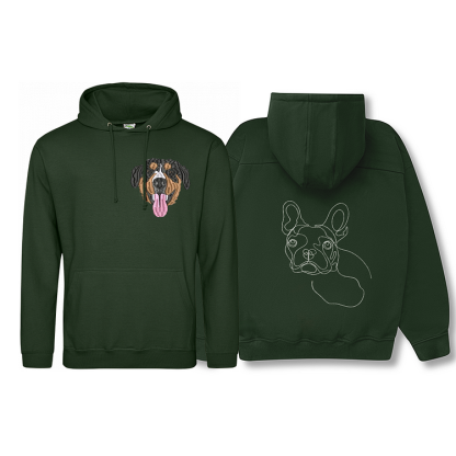 Custom Embroidered Pet Portrait Hoodie, Embroidered Pet Portrait On The Front And Back Of Sweatshirt