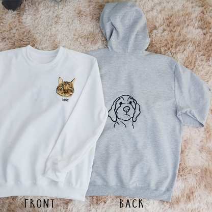 Custom Embroidered Pet Portrait Hoodie, Embroidered Pet Portrait On The Front And Back Of Sweatshirt
