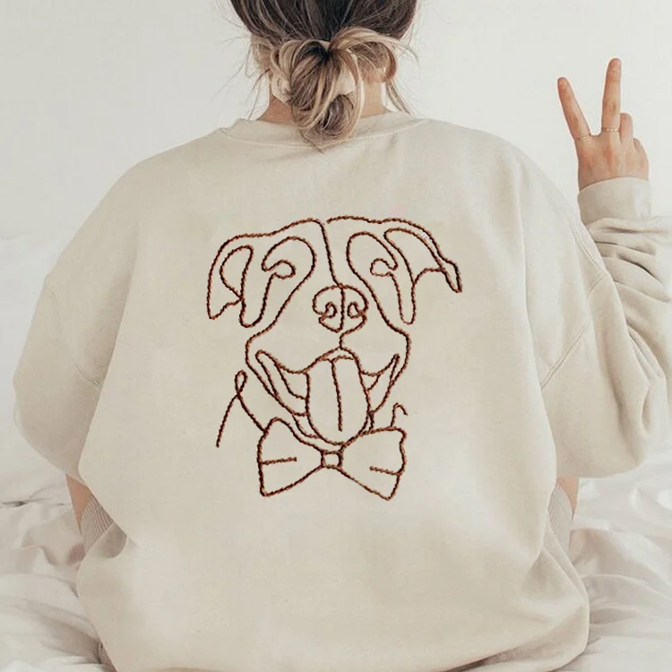 Custom Embroidered Pet Portrait Hoodie, Embroidered Pet Portrait On The Front And Back Of Sweatshirt