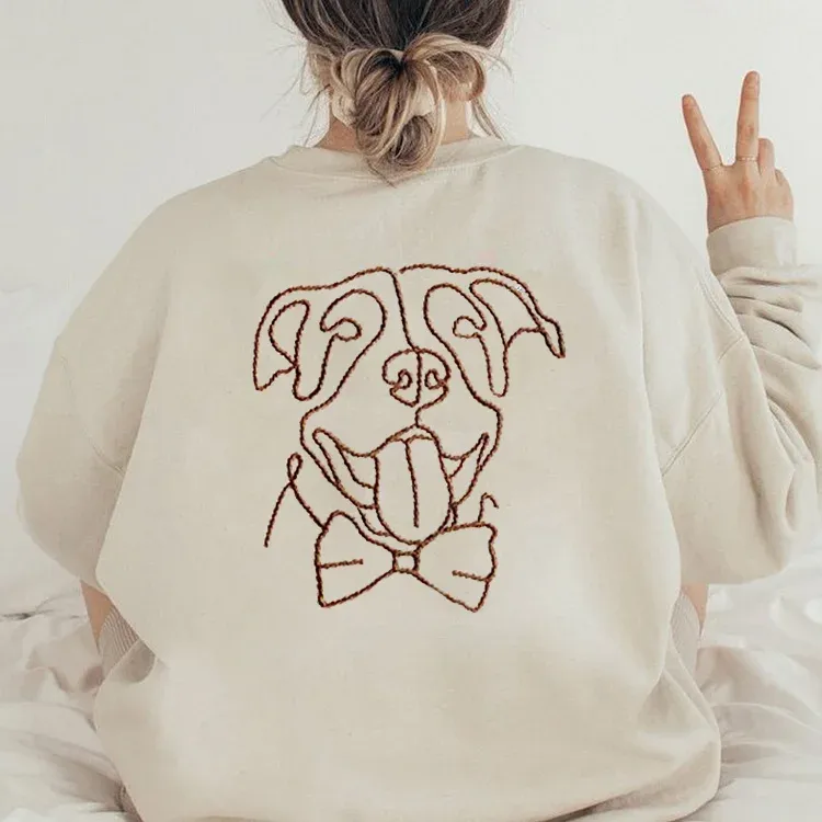 Custom Embroidered Pet Portrait Hoodie, Embroidered Pet Portrait On The Front And Back Of Sweatshirt