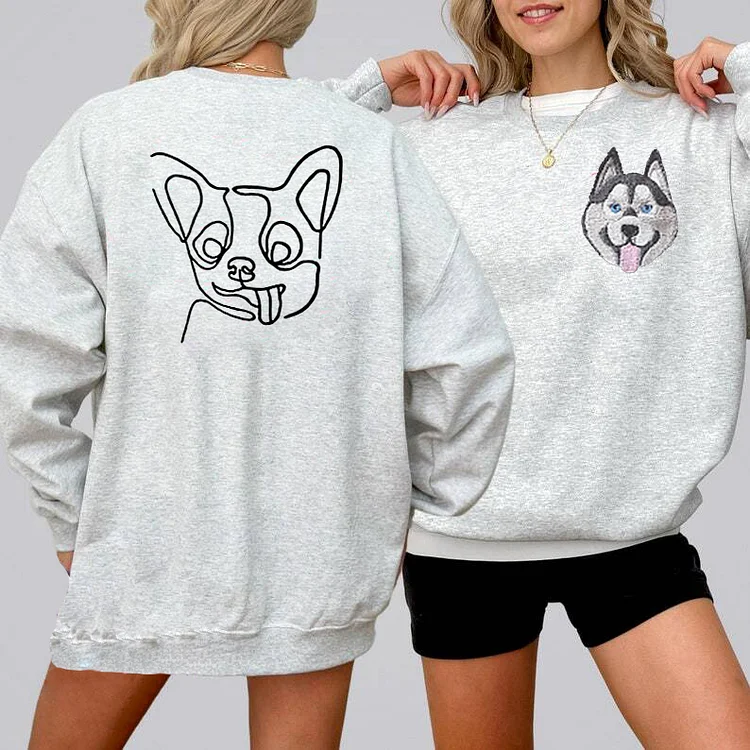 Custom Embroidered Pet Portrait Hoodie, Embroidered Pet Portrait On The Front And Back Of Sweatshirt
