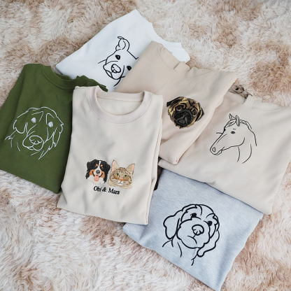 Custom Embroidered Pet Portrait Hoodie, Embroidered Pet Portrait On The Front And Back Of Sweatshirt