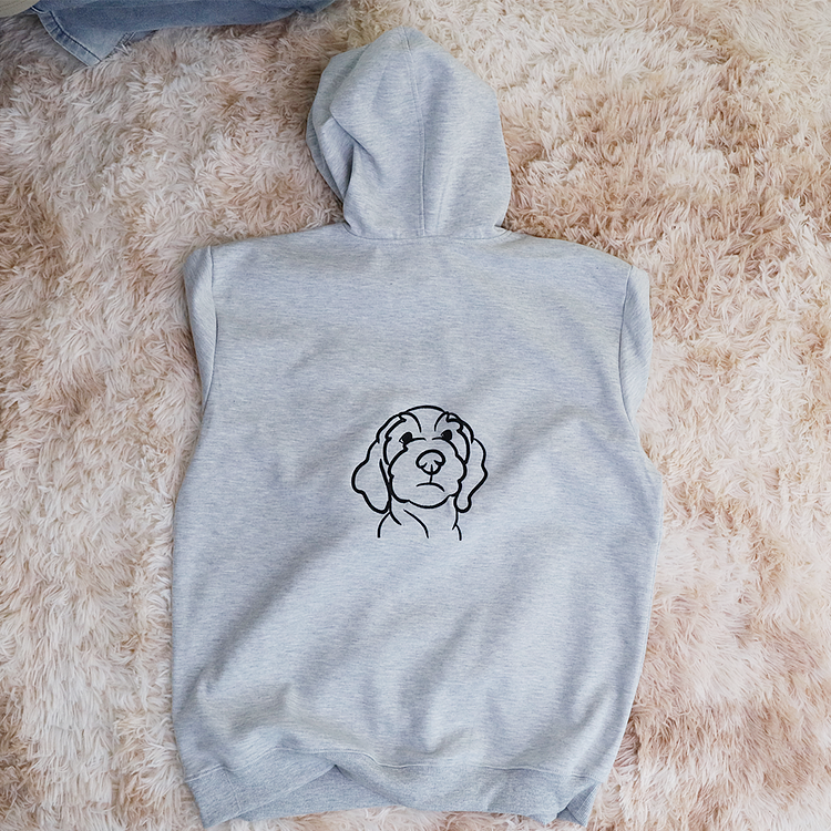 Custom Embroidered Pet Portrait Hoodie, Embroidered Pet Portrait On The Front And Back Of Sweatshirt