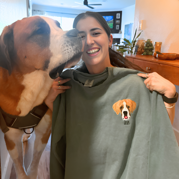 Custom Pet Embroidery Hoodie, Sweatshirt With Your Pet's Portrait Photo, Unique Gift For Pet Lovers