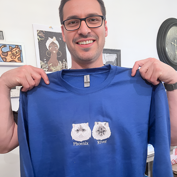 Custom Pet Embroidery Hoodie, Sweatshirt With Your Pet's Portrait Photo, Unique Gift For Pet Lovers