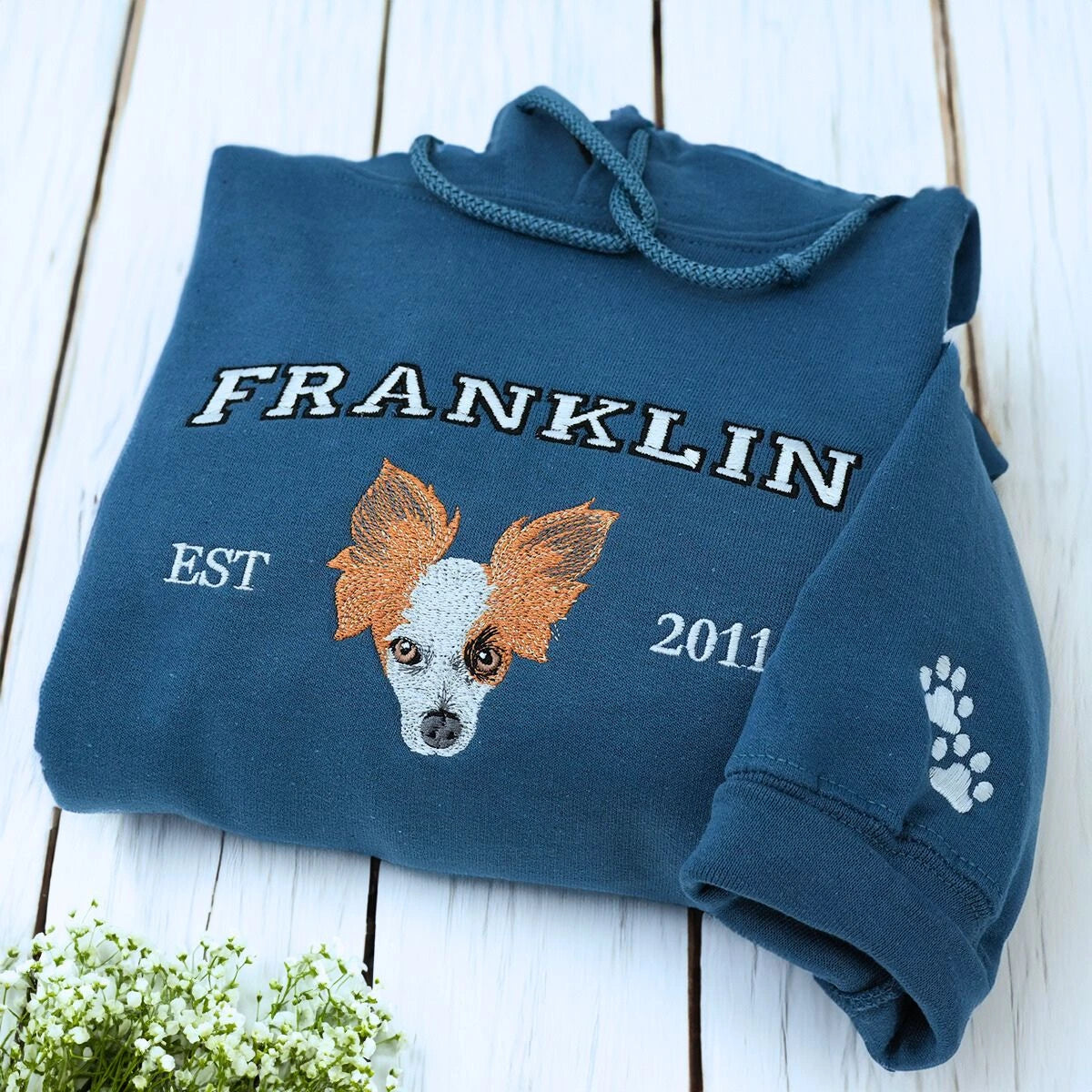 Custom Pet Embroidery Hoodie, Sweatshirt With Your Pet's Portrait Photo, Unique Gift For Pet Lovers