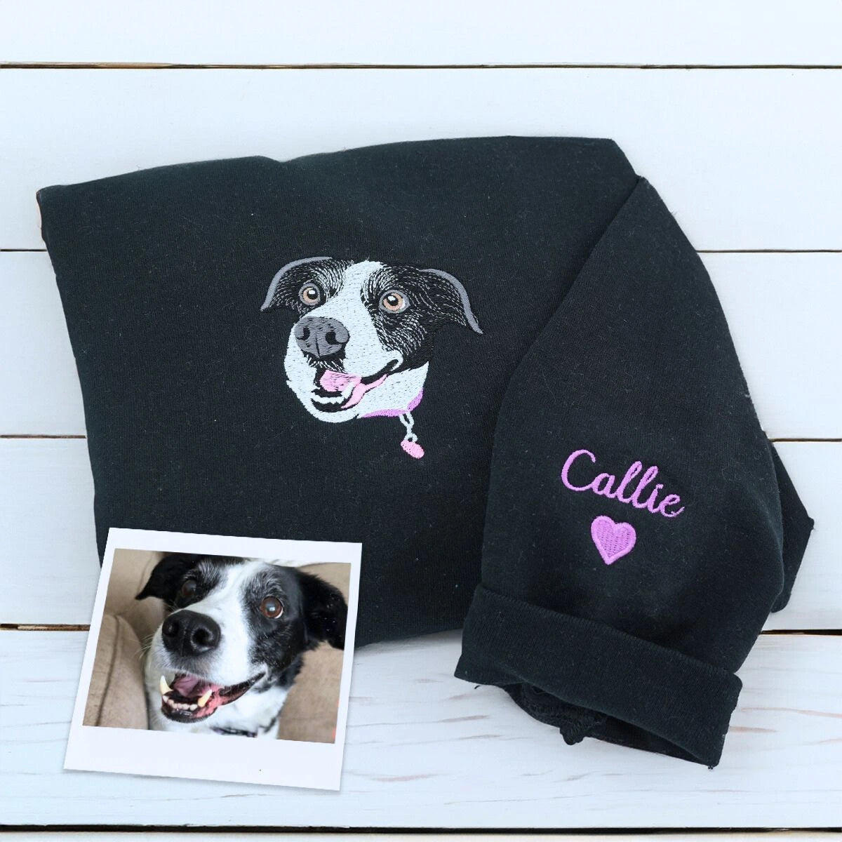 Custom Pet Embroidery Hoodie, Sweatshirt With Your Pet's Portrait Photo, Unique Gift For Pet Lovers