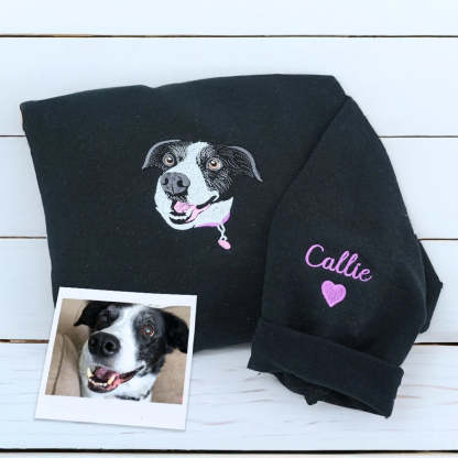 Custom Pet Embroidery Hoodie, Sweatshirt With Your Pet's Portrait Photo, Unique Gift For Pet Lovers