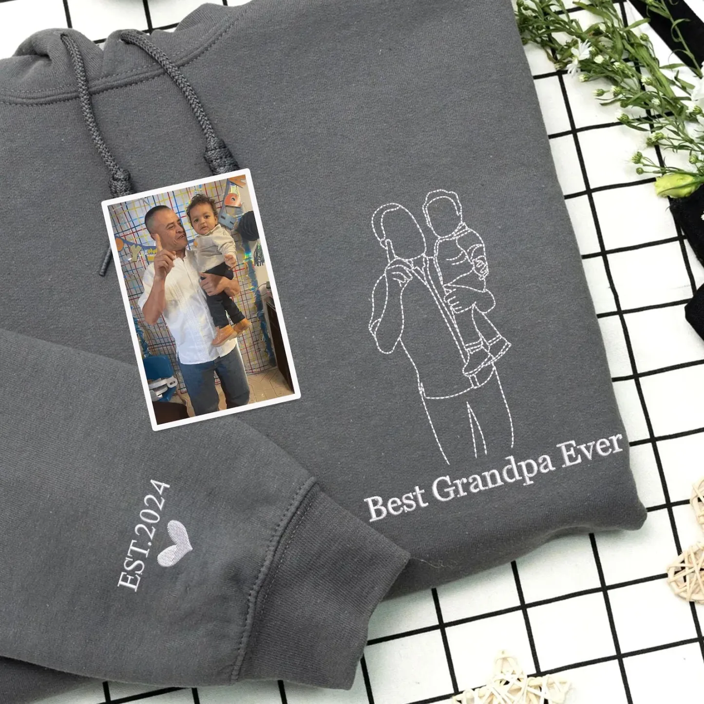 Custom Photo Outline Printed Sweatshirt / Hoodie, Embroidered Crewneck