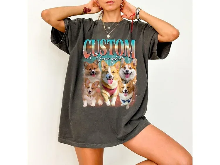 Custom Retro Dog Shirt,Custom Photo 90s Graphic, Bootleg Rap Dog Shirt