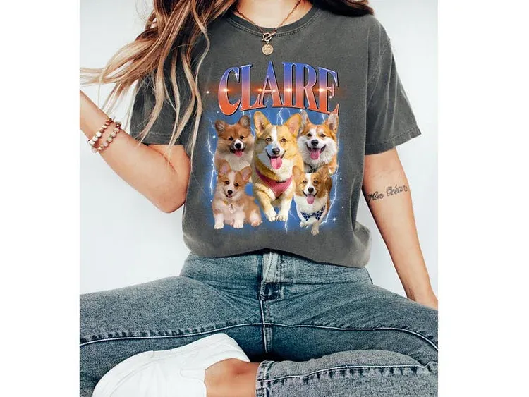 Custom Retro Dog Shirt,Custom Photo 90s Graphic, Bootleg Rap Dog Shirt