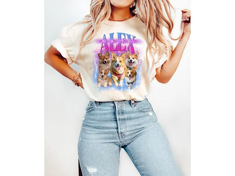 Custom Retro Dog Shirt,Custom Photo 90s Graphic, Bootleg Rap Dog Shirt