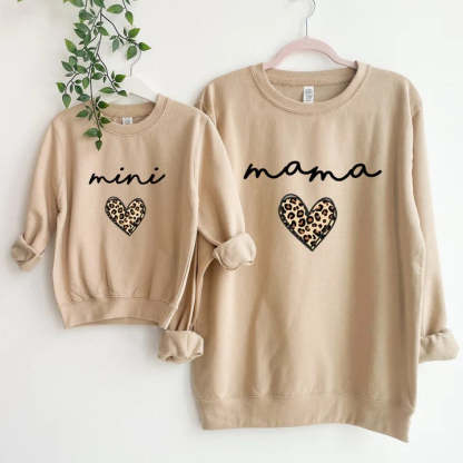 Mama & Mini Leopard Logo Heart Matching Black Sweatshirts