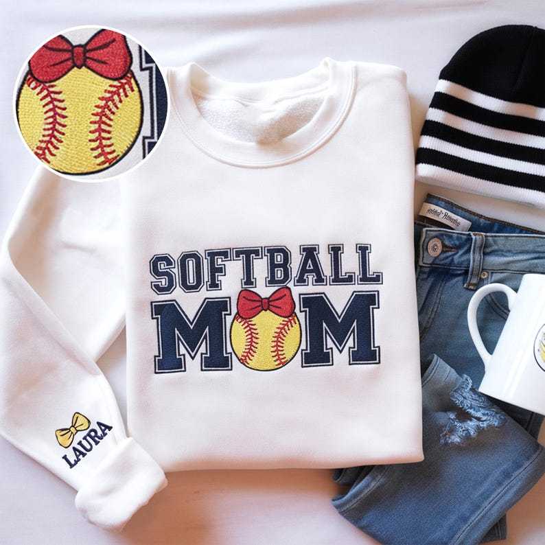 Custom Name Embroidery Softball Mom Sweatshirt