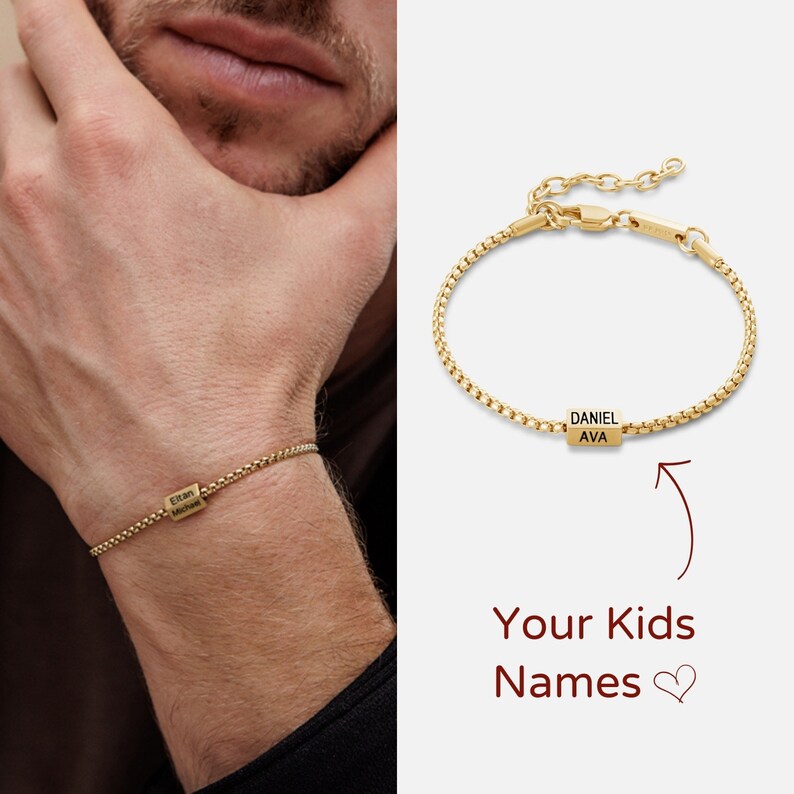 Personalized Gold Chain Bracelet For Dad With Kids Names, Family Bracelet, Custom Gift For Dad, Daddy Jewelry