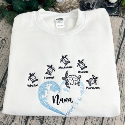 Personalized Grandma Turtle Embroidered Sweatshirt With Turtle Grandkids
