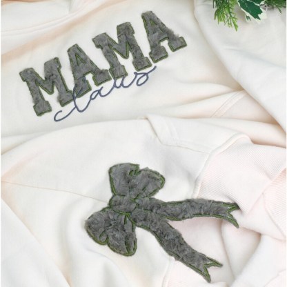 Custom Embroidered Vintage Mom Hoodie with Side Bow