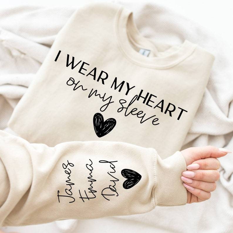 Custom Embroidered Mama Sweatshirt with Child's Name on Sleeve, Personalized Mom Shirt