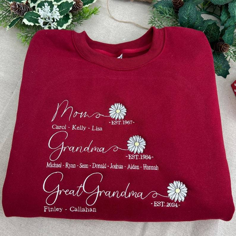 Custom Mom Grandma Great Grandma Embroidered Sweatshirt With Grandkids Names