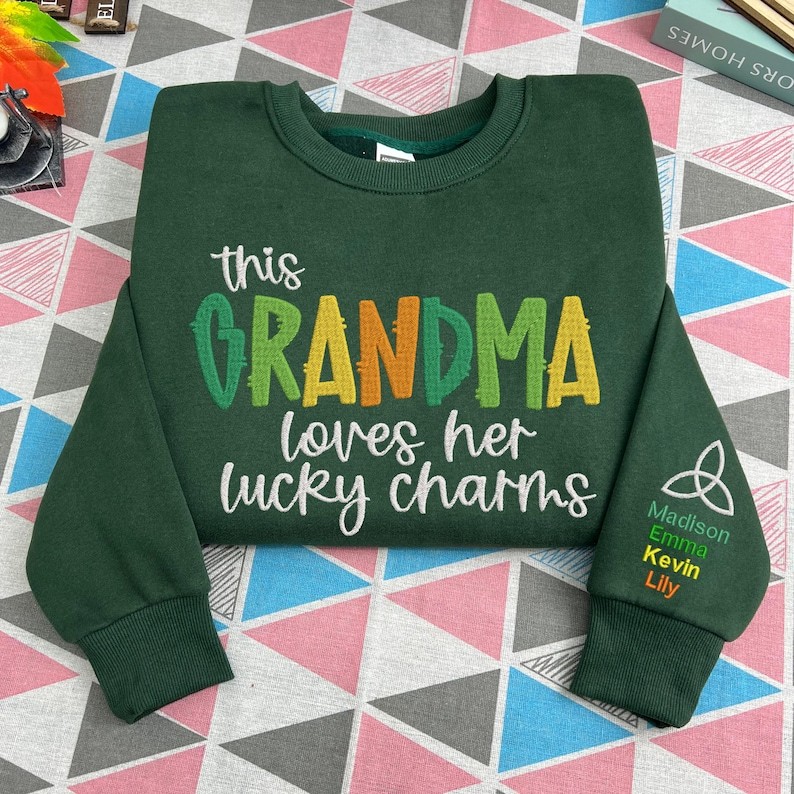 Custom This Grandma Wears Her Heart On Her Sleeve Embroidered Sweatshirt Names On Sleeve