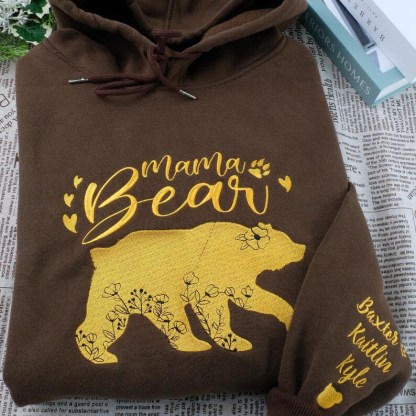 Personalized Mama Bear Embroidered Sweatshirt Mama With Kid Name On Sleeve