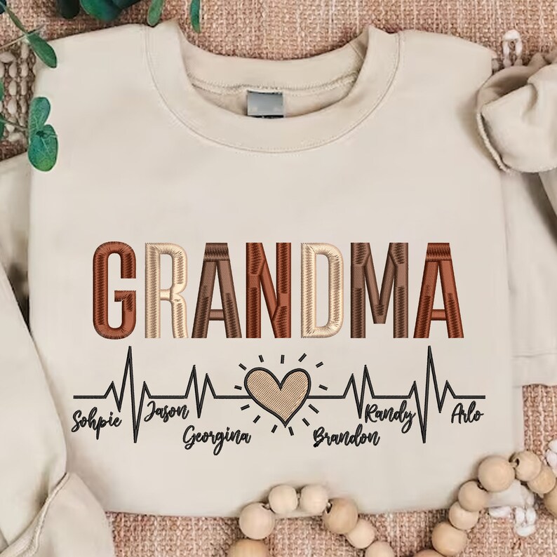 Custom Grandma Sweatshirt With Children Name Embroidered