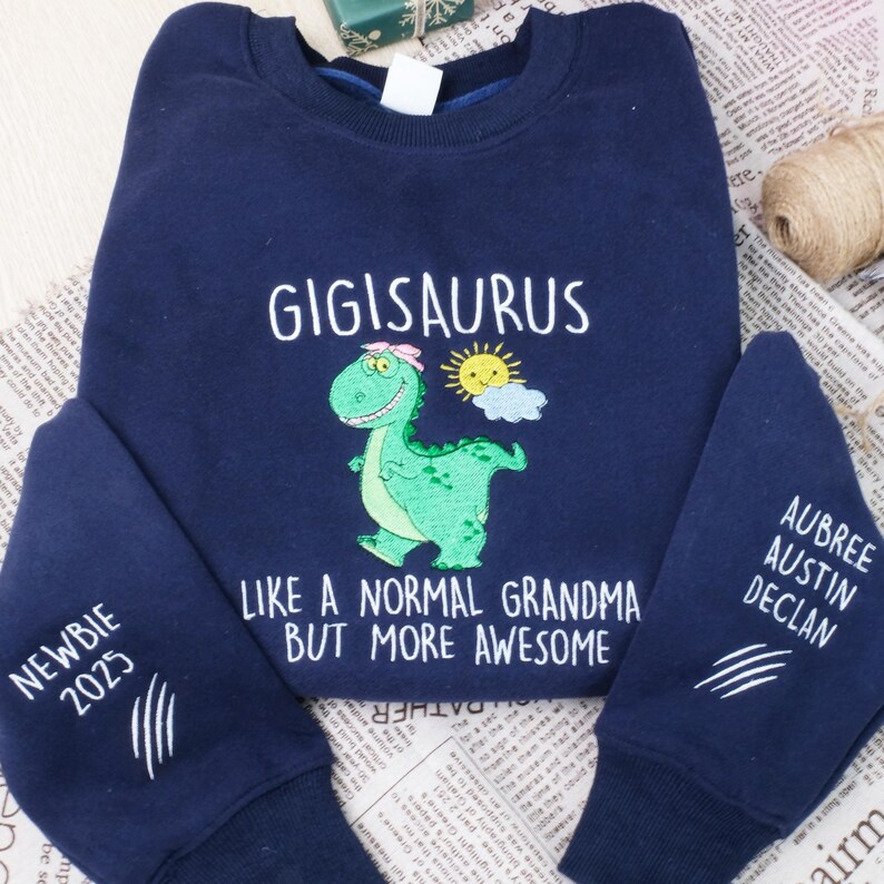 Custom Grandma Dinosaur Gigisaurus Embroidered Sweatshirt