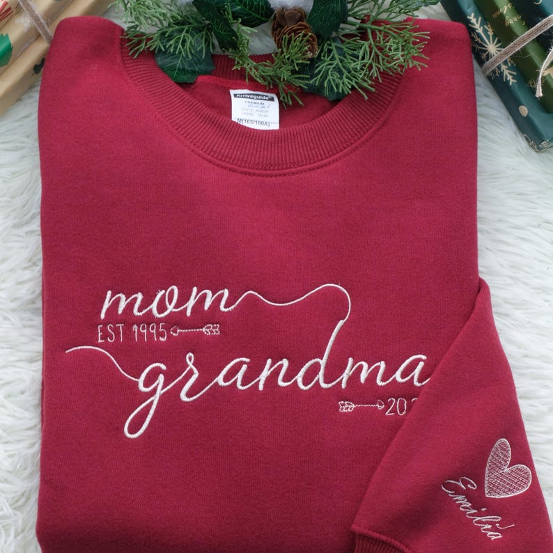 Customized Mom Grandma Embroidered Sweatshirts With Grandson's Names On The Sleeves