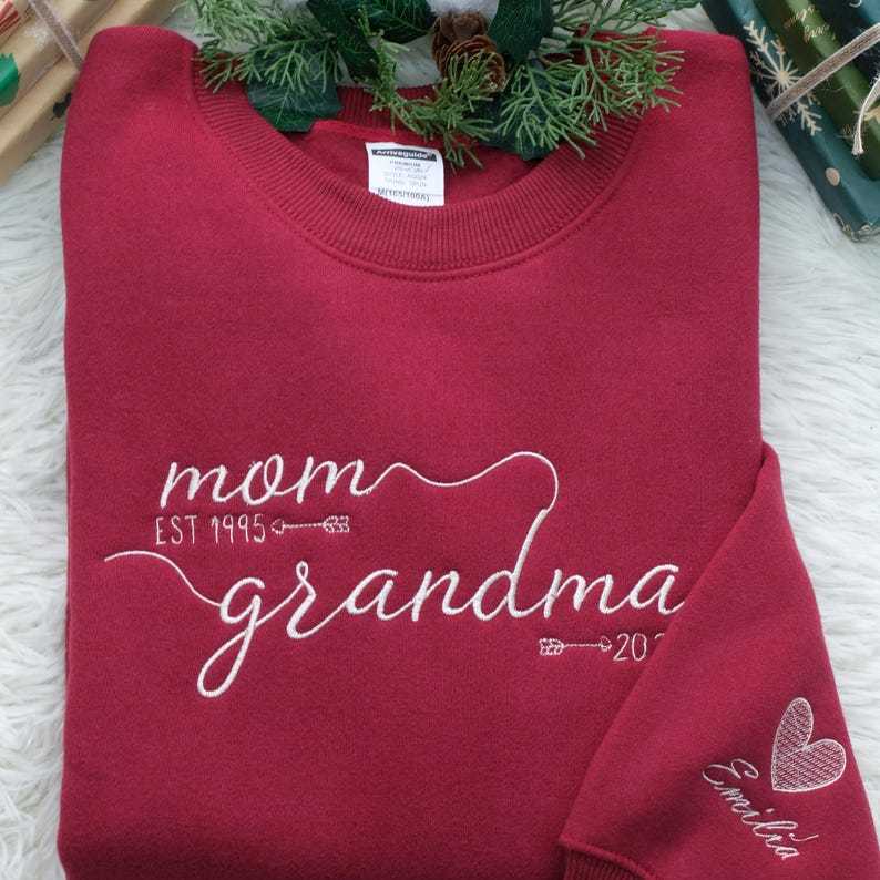 Customized Mom Grandma Embroidered Sweatshirts With Grandson's Names On The Sleeves