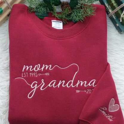 Customized Mom Grandma Embroidered Sweatshirts With Grandson's Names On The Sleeves