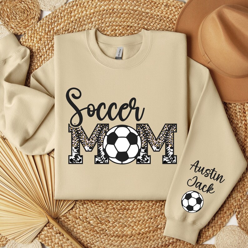 Custom Soccer Mom With Name On Sleeve Sweatshirt
