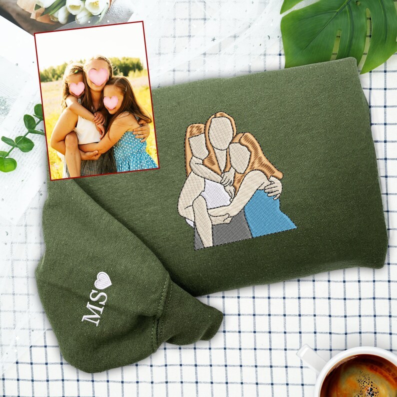 Custom Portrait From Photo Mama Embroidered Sweatshirt