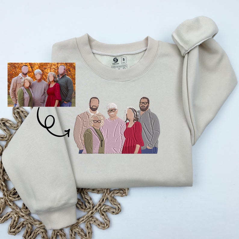 Custom Embroidered Portrait Sweatshirt Mothers Day Gift