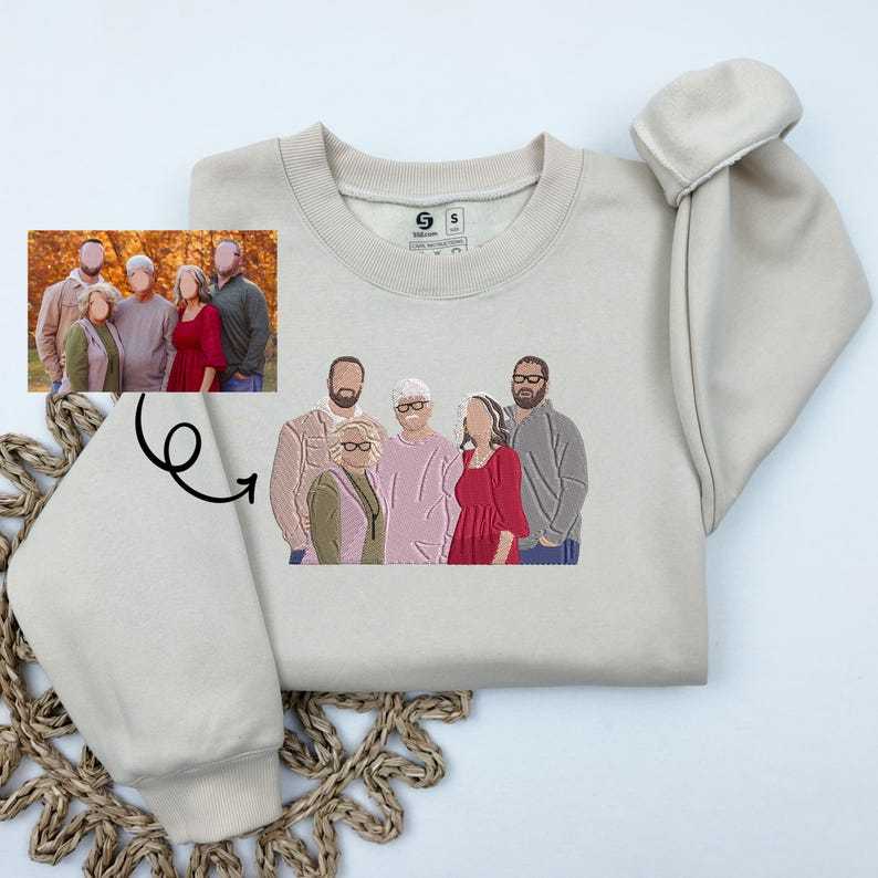 Custom Embroidered Portrait Sweatshirt Mothers Day Gift