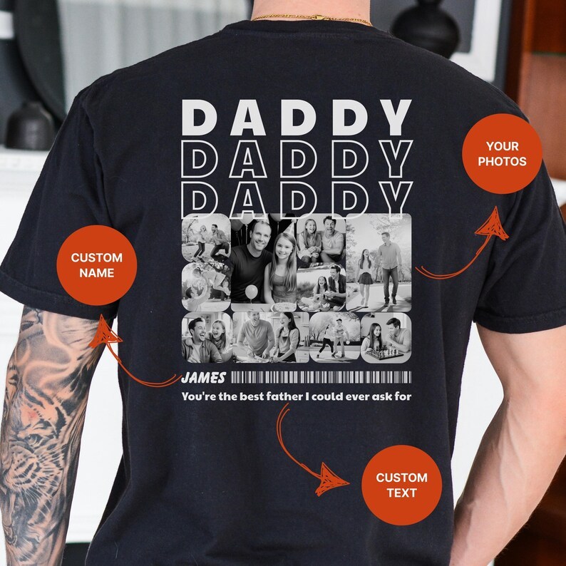 Custom Daddy Photo Collage T-Shirt With Name & Message, Father's Day Gift