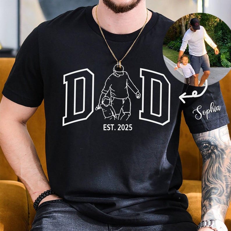 Personalized Dad Outline Photo Tshirt Father's Day Gift 2025