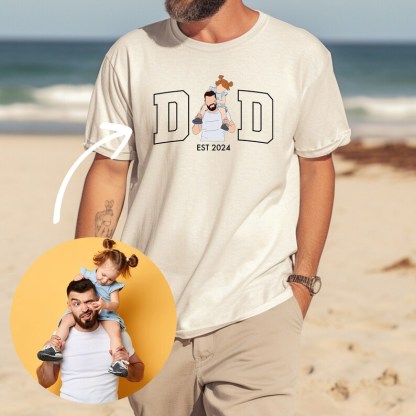 Custom Photo For Dad Shirt, Dad And Kid Illustration, Fathers Day Gift