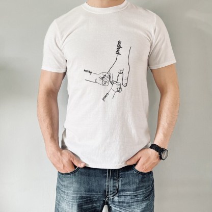 Customized Dad Hand In Hand Shirt With Child's Name Printed On It, Father's Day Gift For Dad