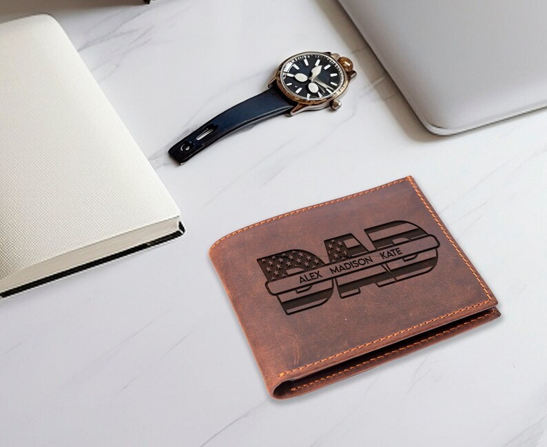 Personalized Dad Wallet, Fathers Day Gift, Engraved Leather Wallet For Dad, Father Birthday Gift