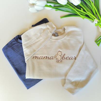 Custom Classic Winnie The Pooh Mama Bear| Embroidered Crewneck Or Hoodie