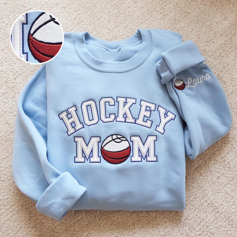 Custom Name Embroidery Hockey Mom Sweatshirt