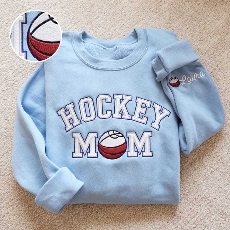 Custom Name Embroidery Hockey Mom Sweatshirt