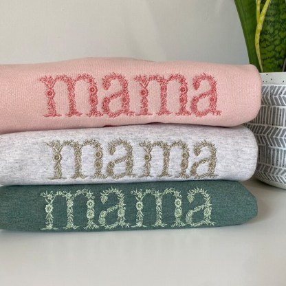 Custom Floral Mom Embroidered Sweatshirt Gift for Mom